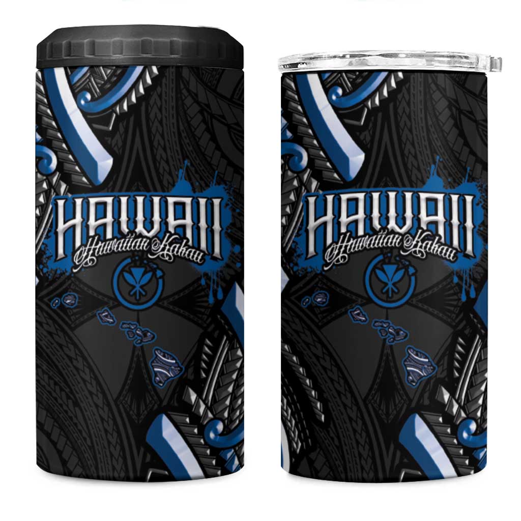Traditional Art Hawaiian Kakau Tattoos 4 in 1 Can Cooler Tumbler Blue Color LT03 One Size: 16 oz Blue - Polynesian Pride