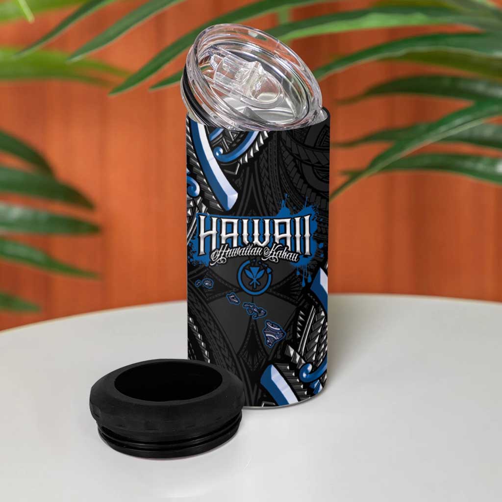 Traditional Art Hawaiian Kakau Tattoos 4 in 1 Can Cooler Tumbler Blue Color LT03 - Polynesian Pride