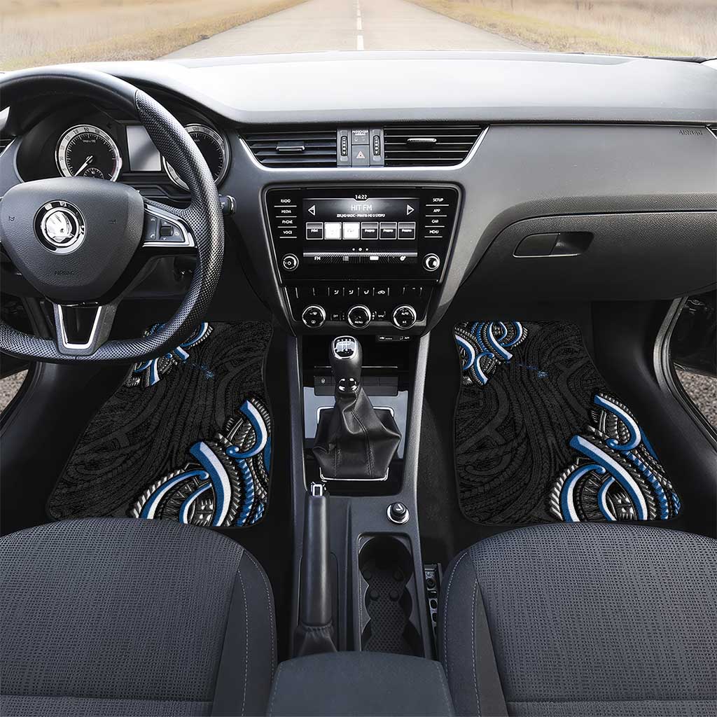 Traditional Art Hawaiian Kakau Tattoos Car Mats Blue Color LT03 Set 2pcs - Front Blue - Polynesian Pride