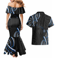 Traditional Art Hawaiian Kakau Tattoos Couples Matching Mermaid Dress and Hawaiian Shirt Blue Color - Polynesian Pride
