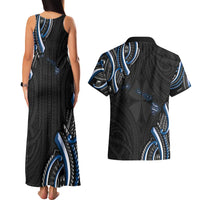 Traditional Art Hawaiian Kakau Tattoos Couples Matching Tank Maxi Dress and Hawaiian Shirt Blue Color - Polynesian Pride