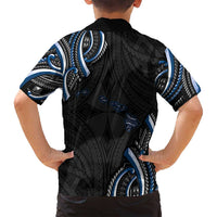 Traditional Art Hawaiian Kakau Tattoos Family Matching Long Sleeve Bodycon Dress and Hawaiian Shirt Blue Color - Polynesian Pride