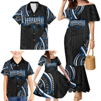 Traditional Art Hawaiian Kakau Tattoos Family Matching Mermaid Dress and Hawaiian Shirt Blue Color LT03 - Polynesian Pride