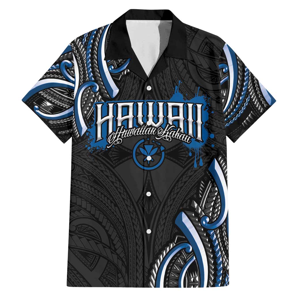Traditional Art Hawaiian Kakau Tattoos Family Matching Mermaid Dress and Hawaiian Shirt Blue Color LT03 Dad's Shirt - Short Sleeve Blue - Polynesian Pride