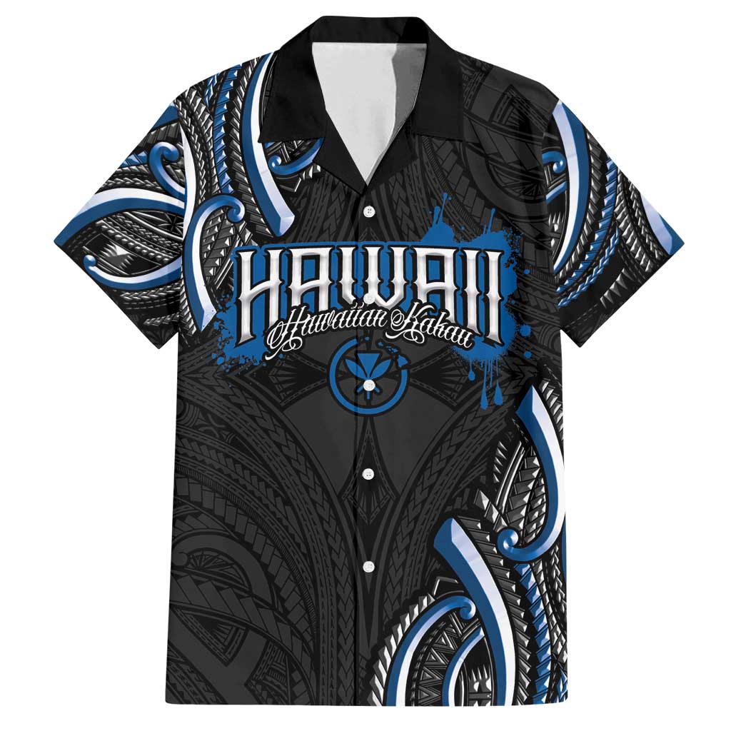 Traditional Art Hawaiian Kakau Tattoos Family Matching Off Shoulder Maxi Dress and Hawaiian Shirt Blue Color LT03 Dad's Shirt - Short Sleeve Blue - Polynesian Pride