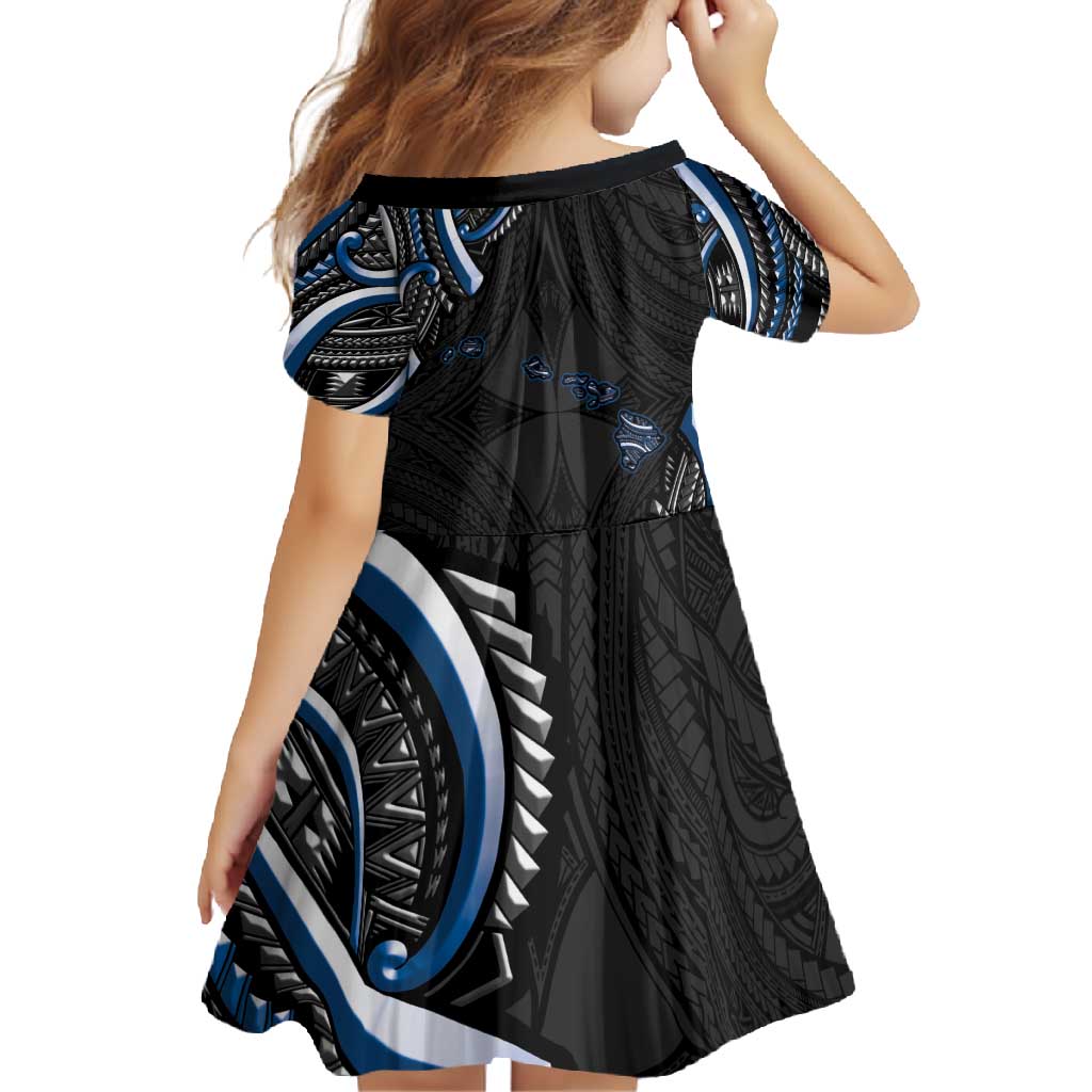 Traditional Art Hawaiian Kakau Tattoos Family Matching Short Sleeve Bodycon Dress and Hawaiian Shirt Blue Color - Polynesian Pride