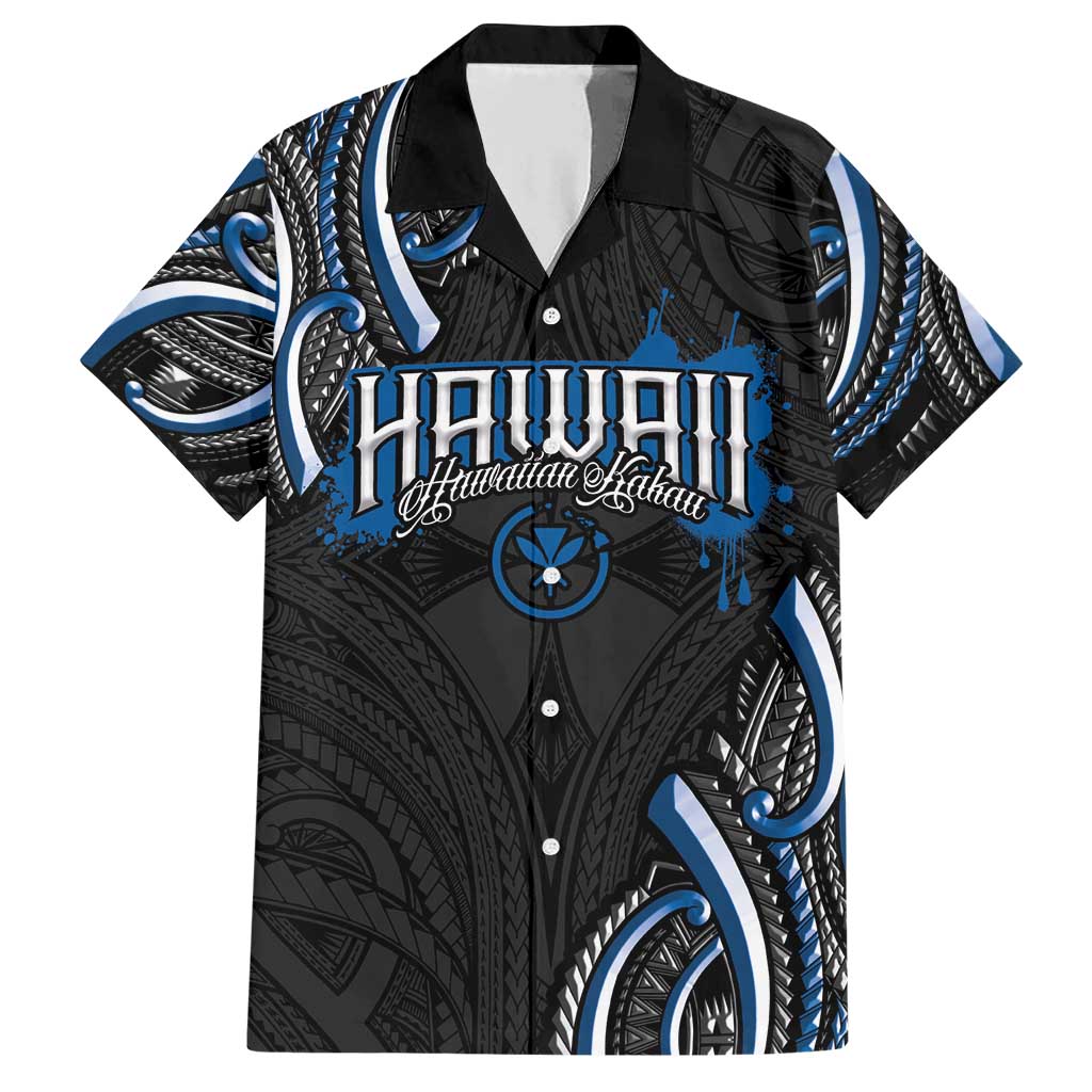 Traditional Art Hawaiian Kakau Tattoos Family Matching Short Sleeve Bodycon Dress and Hawaiian Shirt Blue Color - Polynesian Pride