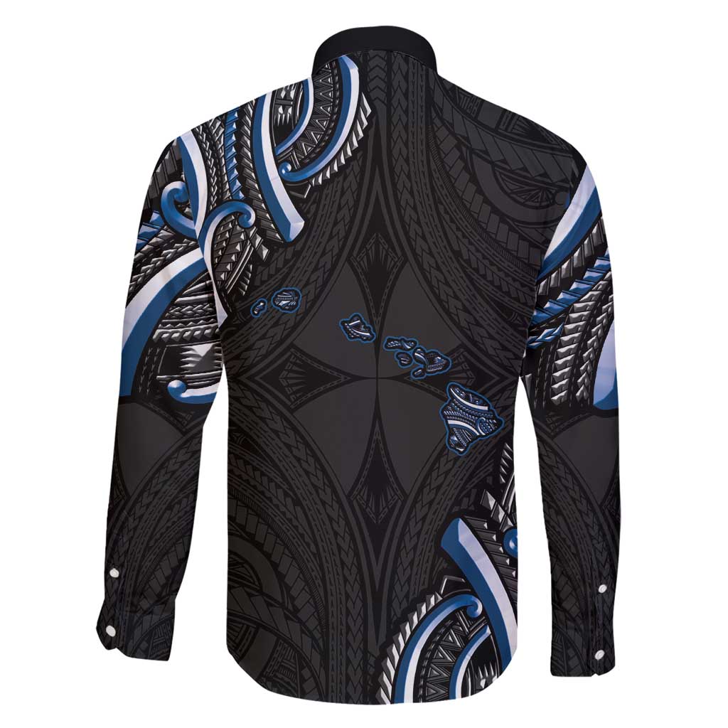 Traditional Art Hawaiian Kakau Tattoos Family Matching Short Sleeve Bodycon Dress and Hawaiian Shirt Blue Color - Polynesian Pride