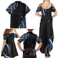 Traditional Art Hawaiian Kakau Tattoos Family Matching Summer Maxi Dress and Hawaiian Shirt Blue Color LT03 - Polynesian Pride