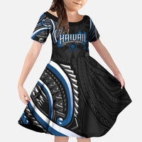 Traditional Art Hawaiian Kakau Tattoos Family Matching Tank Maxi Dress and Hawaiian Shirt Blue Color LT03 Daughter's Dress Blue - Polynesian Pride