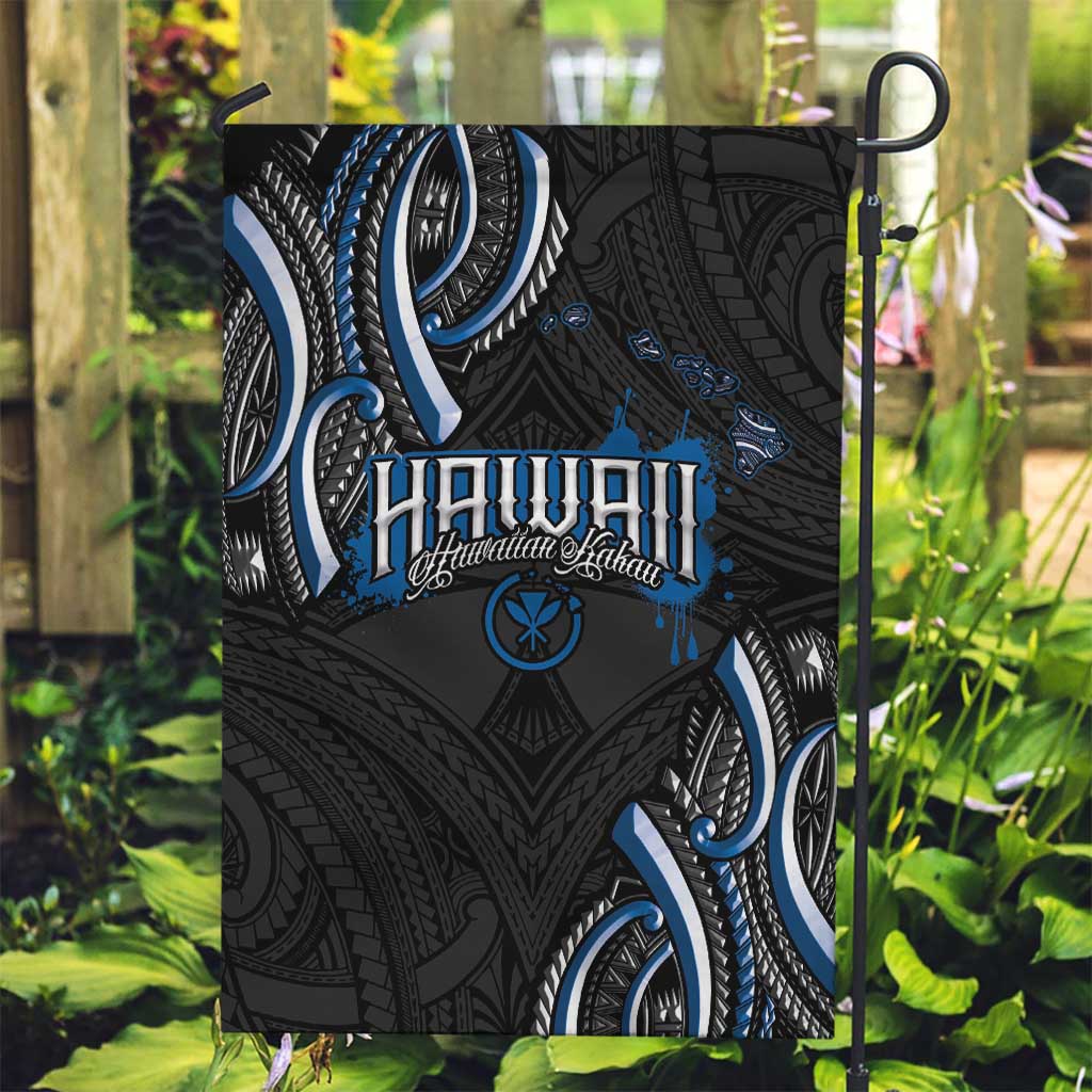 Traditional Art Hawaiian Kakau Tattoos Garden Flag Blue Color - Polynesian Pride