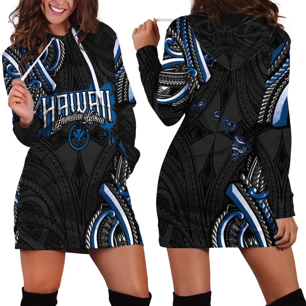 Traditional Art Hawaiian Kakau Tattoos Hoodie Dress Blue Color LT03 - Polynesian Pride