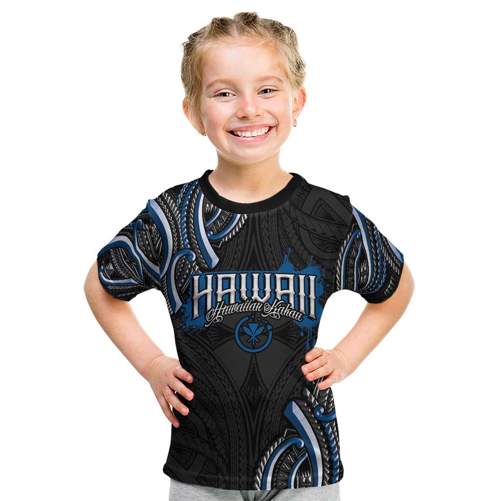 Traditional Art Hawaiian Kakau Tattoos Kid T Shirt Blue Color - Polynesian Pride