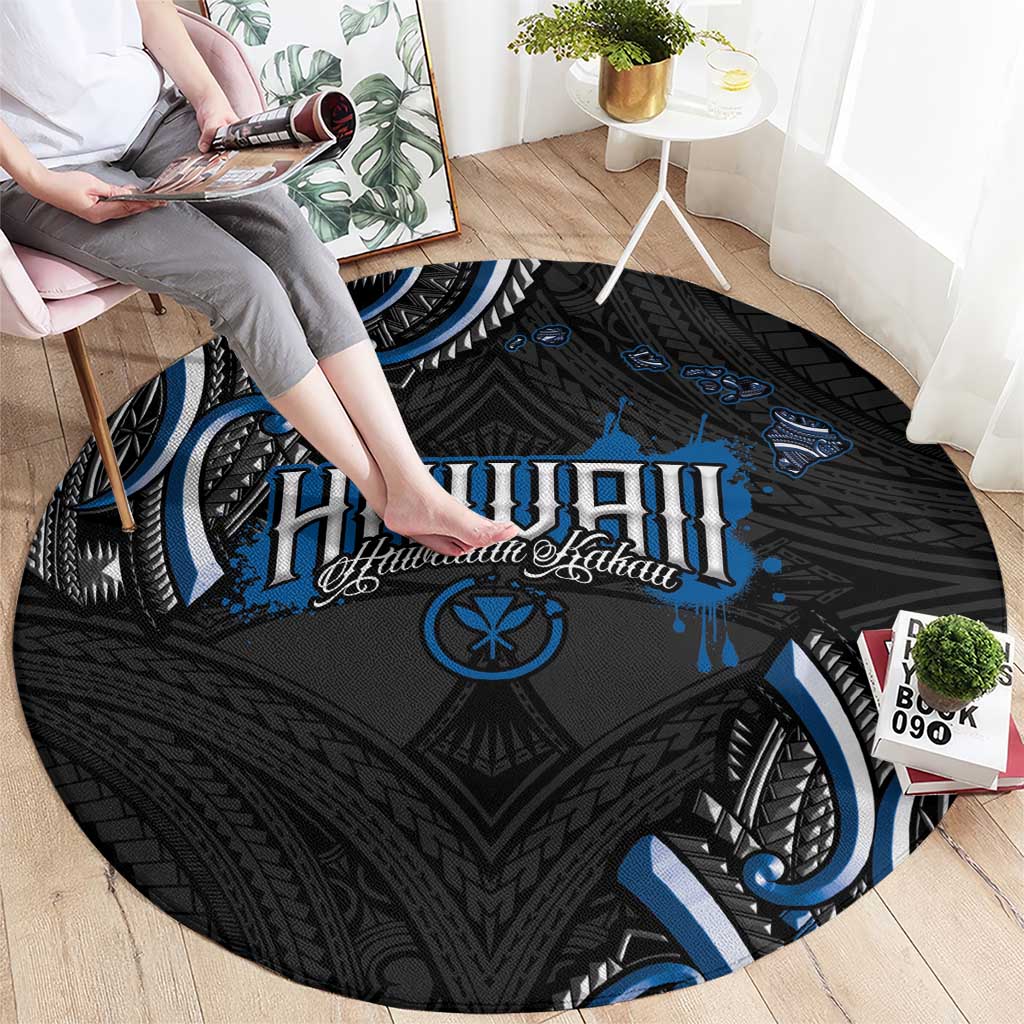 Traditional Art Hawaiian Kakau Tattoos Round Carpet Blue Color - Polynesian Pride