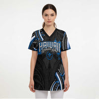 Traditional Art Hawaiian Kakau Tattoos Scrub Top Blue Color - Polynesian Pride