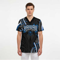 Traditional Art Hawaiian Kakau Tattoos Scrub Top Blue Color - Polynesian Pride