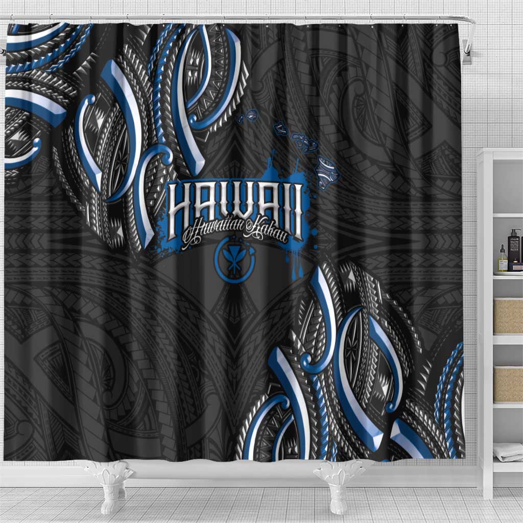 Traditional Art Hawaiian Kakau Tattoos Shower Curtain Blue Color - Polynesian Pride