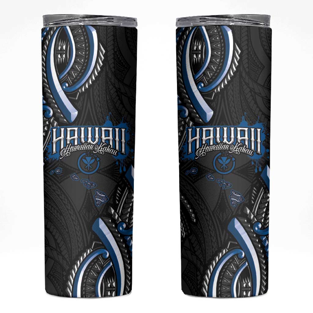 Traditional Art Hawaiian Kakau Tattoos Skinny Tumbler Blue Color LT03 Blue - Polynesian Pride