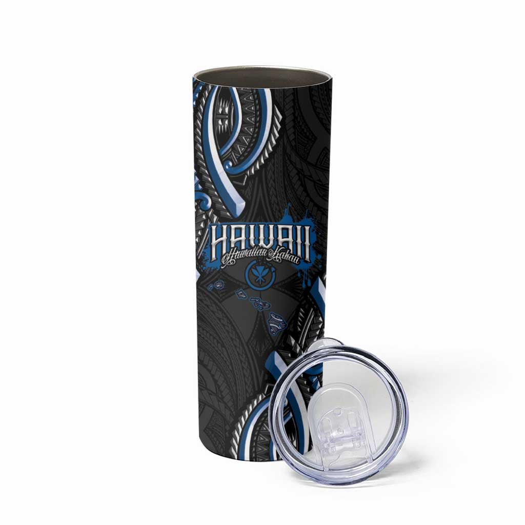 Traditional Art Hawaiian Kakau Tattoos Skinny Tumbler Blue Color LT03 - Polynesian Pride