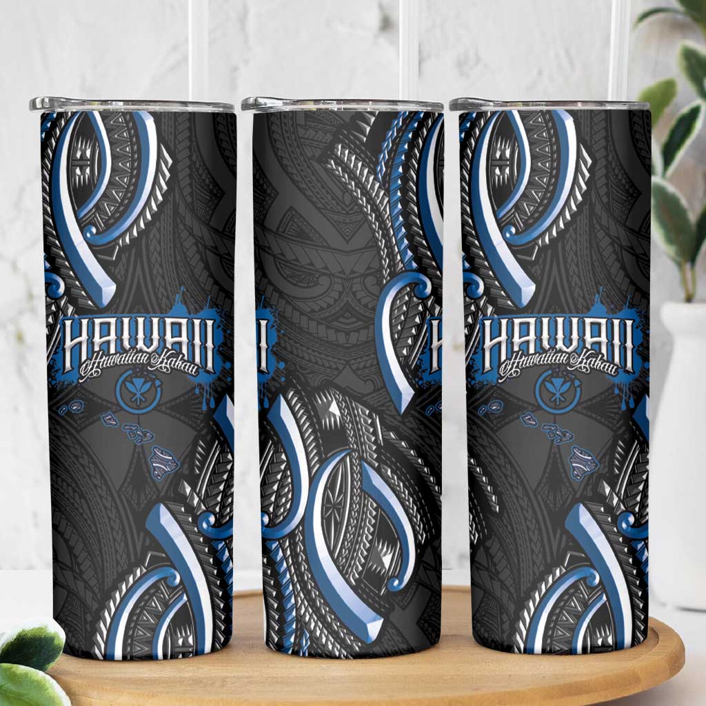 Traditional Art Hawaiian Kakau Tattoos Skinny Tumbler Blue Color LT03 - Polynesian Pride