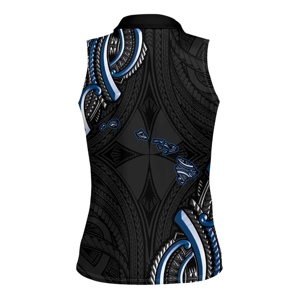 Traditional Art Hawaiian Kakau Tattoos Women Sleeveless Polo Shirt Blue Color LT03 - Polynesian Pride