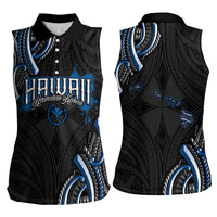 Traditional Art Hawaiian Kakau Tattoos Women Sleeveless Polo Shirt Blue Color LT03 - Polynesian Pride