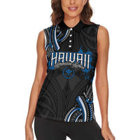 Traditional Art Hawaiian Kakau Tattoos Women Sleeveless Polo Shirt Blue Color LT03 - Polynesian Pride