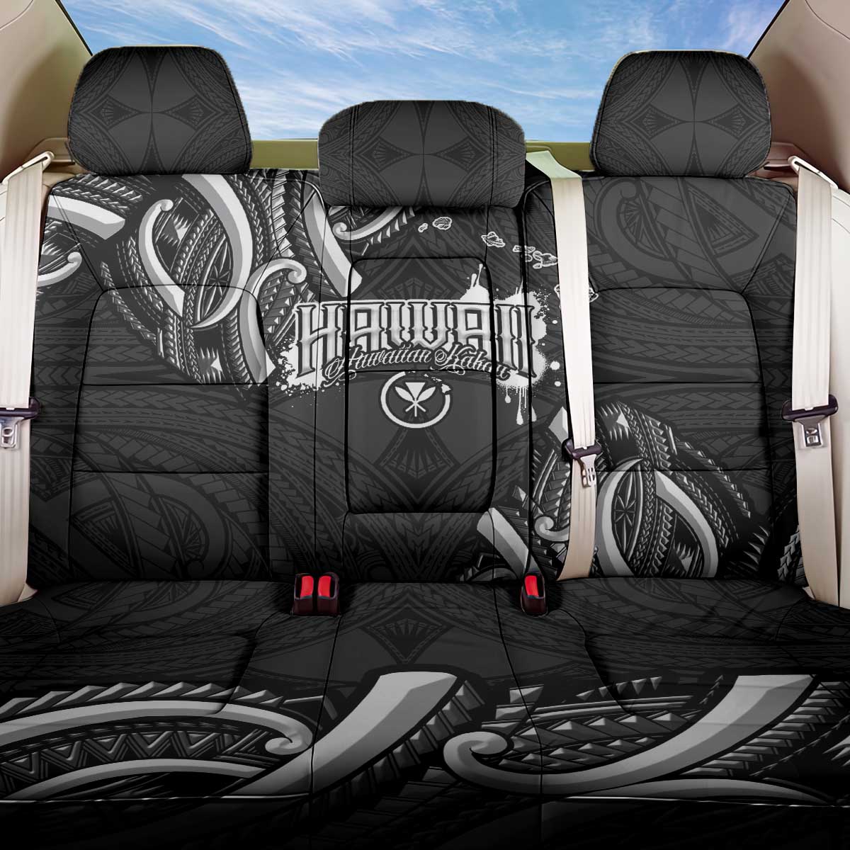 Traditional Art Hawaiian Kakau Tattoos Back Car Seat Cover White - Polynesian Pride