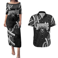Traditional Art Hawaiian Kakau Tattoos Couples Matching Puletasi and Hawaiian Shirt White LT03 White - Polynesian Pride