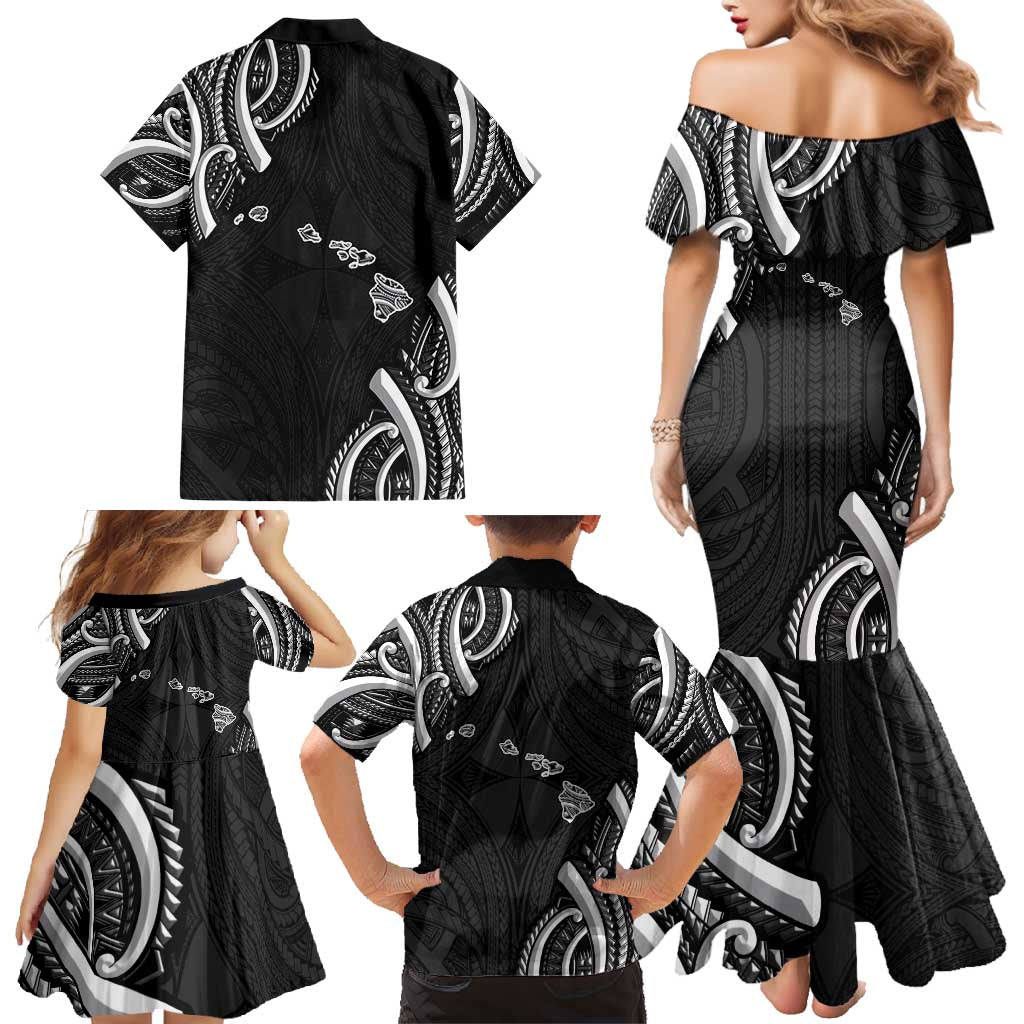 Traditional Art Hawaiian Kakau Tattoos Family Matching Mermaid Dress and Hawaiian Shirt White LT03 - Polynesian Pride