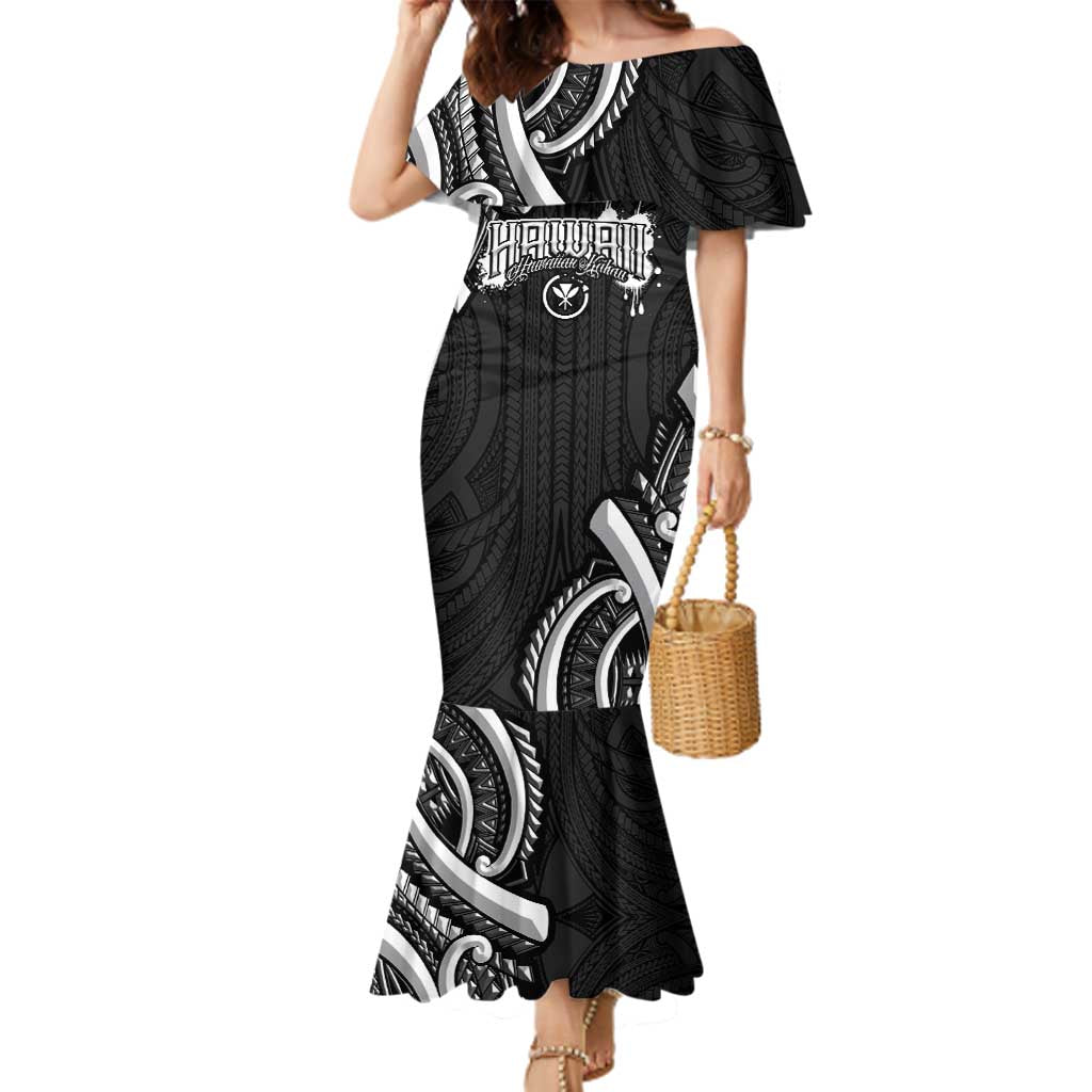 Traditional Art Hawaiian Kakau Tattoos Family Matching Mermaid Dress and Hawaiian Shirt White LT03 Mom's Dress White - Polynesian Pride