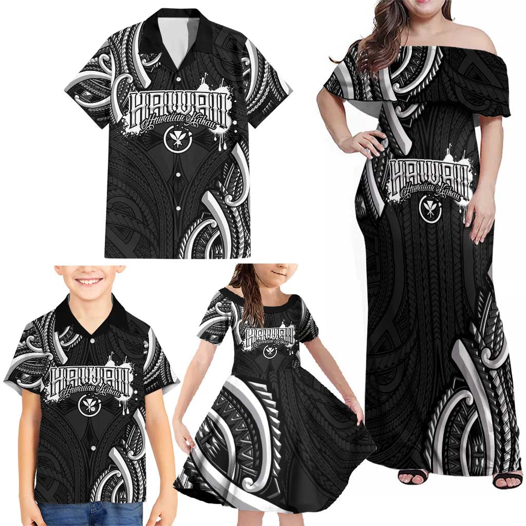 Traditional Art Hawaiian Kakau Tattoos Family Matching Off Shoulder Maxi Dress and Hawaiian Shirt White - Polynesian Pride