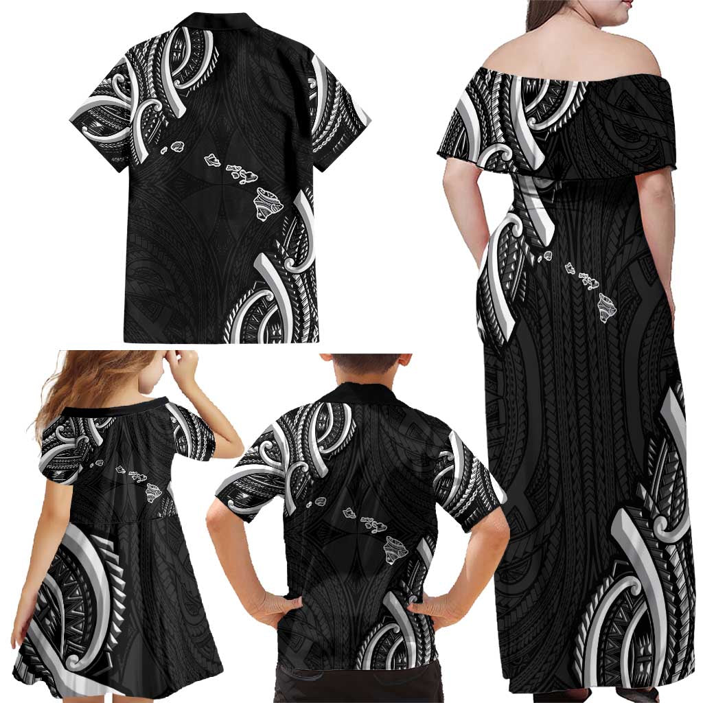 Traditional Art Hawaiian Kakau Tattoos Family Matching Off Shoulder Maxi Dress and Hawaiian Shirt White LT03 - Polynesian Pride