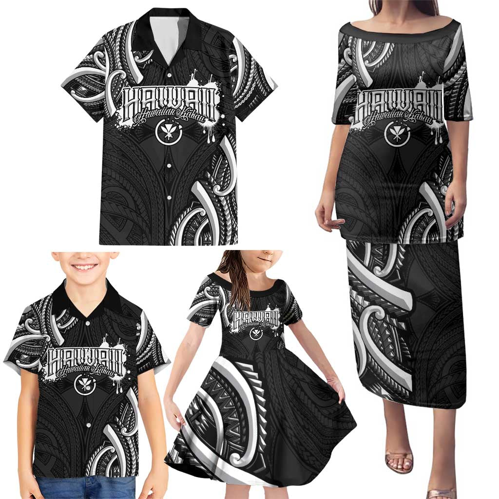 Traditional Art Hawaiian Kakau Tattoos Family Matching Puletasi and Hawaiian Shirt White LT03 - Polynesian Pride