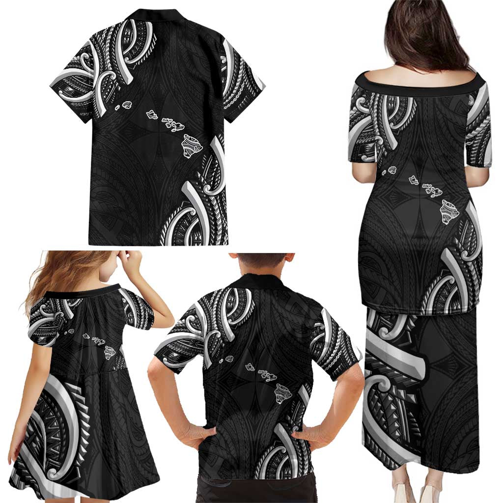 Traditional Art Hawaiian Kakau Tattoos Family Matching Puletasi and Hawaiian Shirt White LT03 - Polynesian Pride