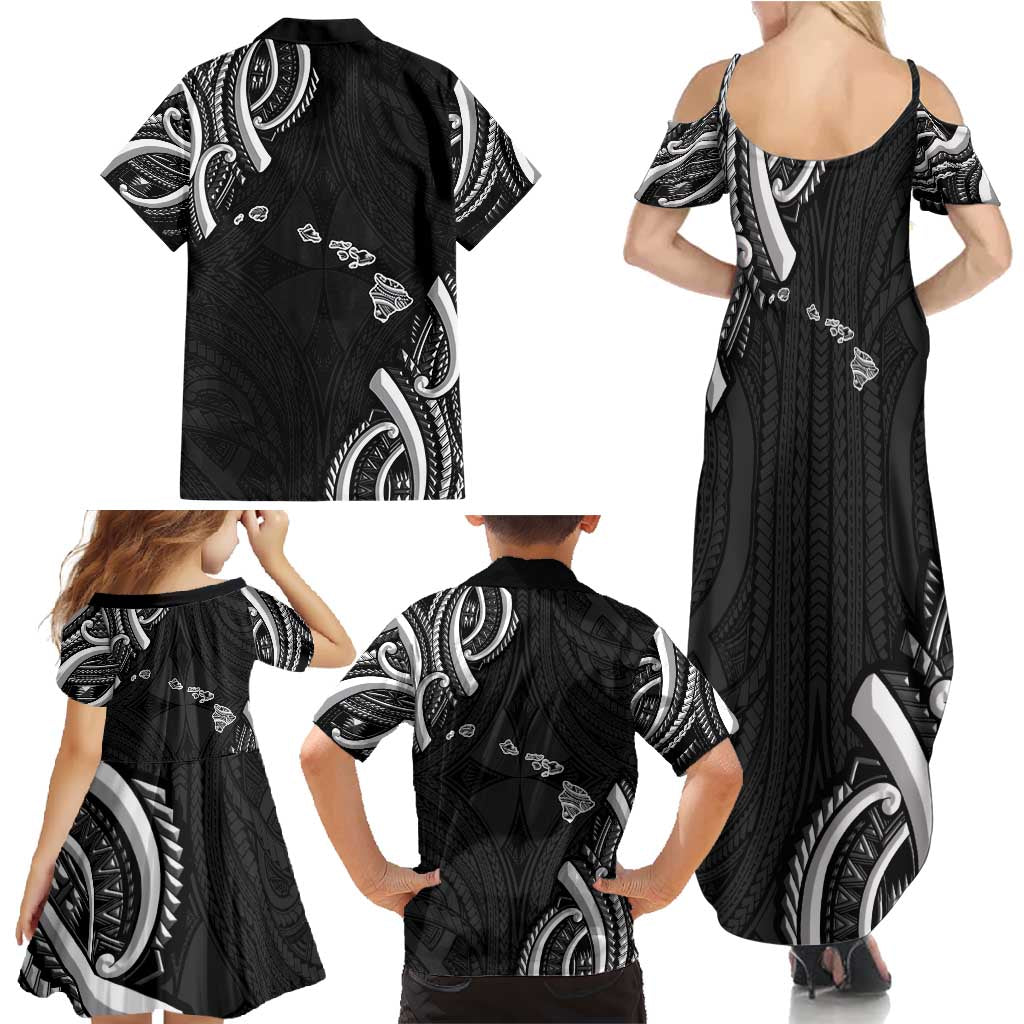 Traditional Art Hawaiian Kakau Tattoos Family Matching Summer Maxi Dress and Hawaiian Shirt White LT03 - Polynesian Pride