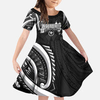 Traditional Art Hawaiian Kakau Tattoos Family Matching Tank Maxi Dress and Hawaiian Shirt White LT03 Daughter's Dress White - Polynesian Pride