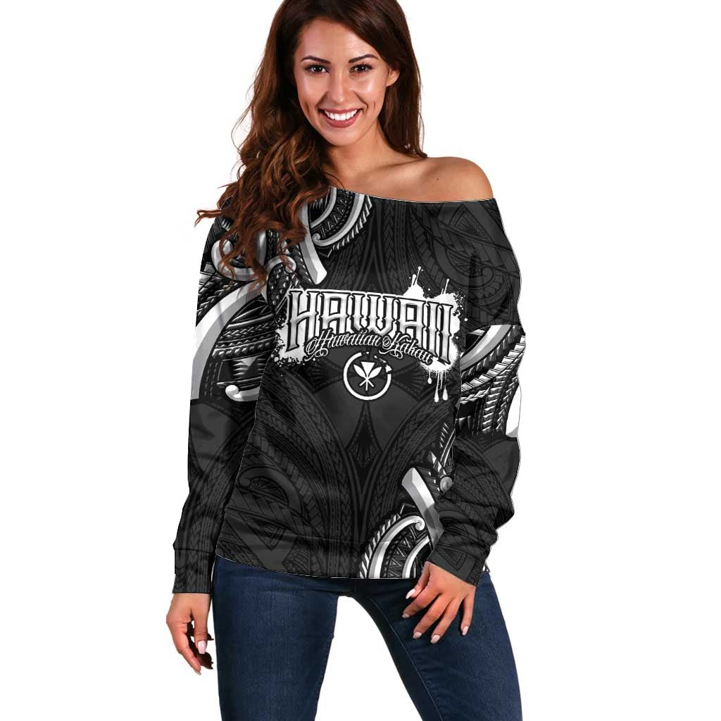 Traditional Art Hawaiian Kakau Tattoos Off Shoulder Sweater White LT03 Women White - Polynesian Pride