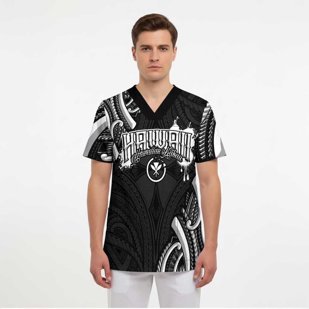 Traditional Art Hawaiian Kakau Tattoos Scrub Top White - Polynesian Pride