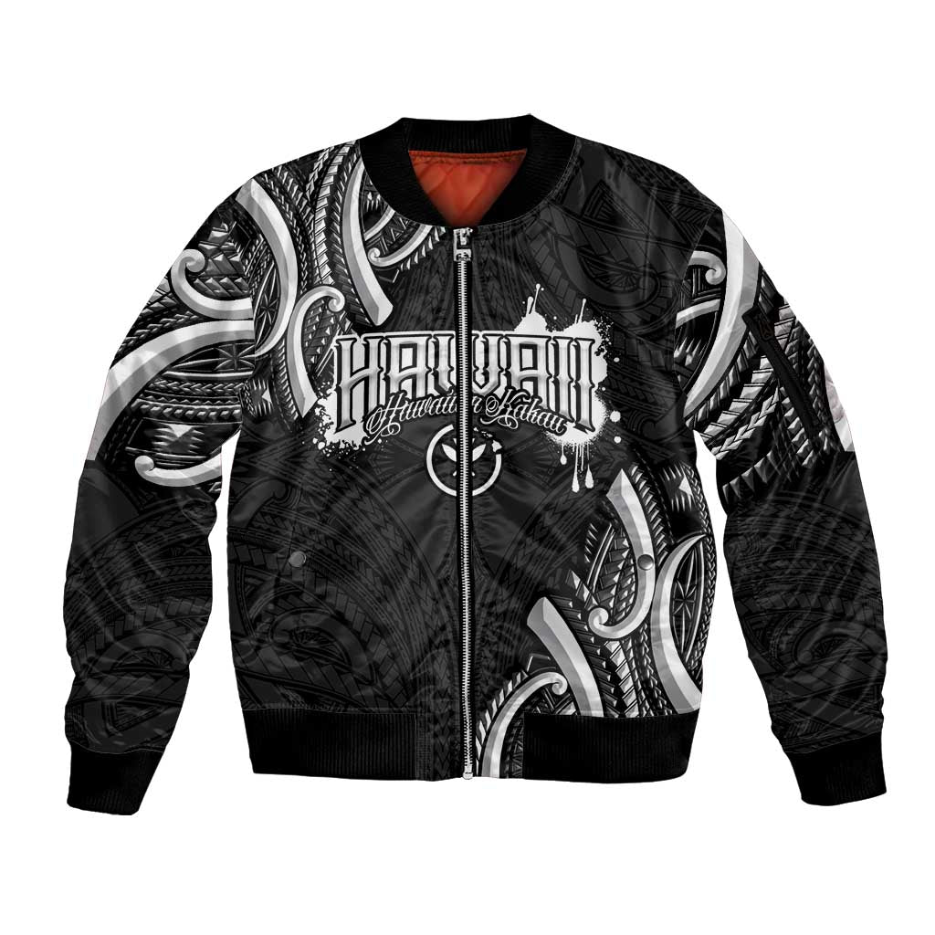 Traditional Art Hawaiian Kakau Tattoos Sleeve Zip Bomber Jacket White - Polynesian Pride