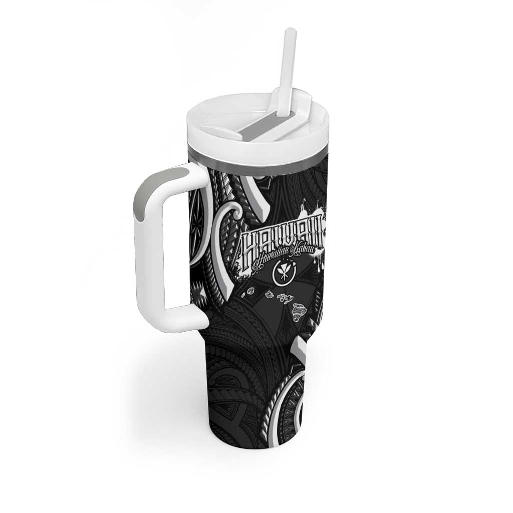 Traditional Art Hawaiian Kakau Tattoos Tumbler With Handle White - Polynesian Pride