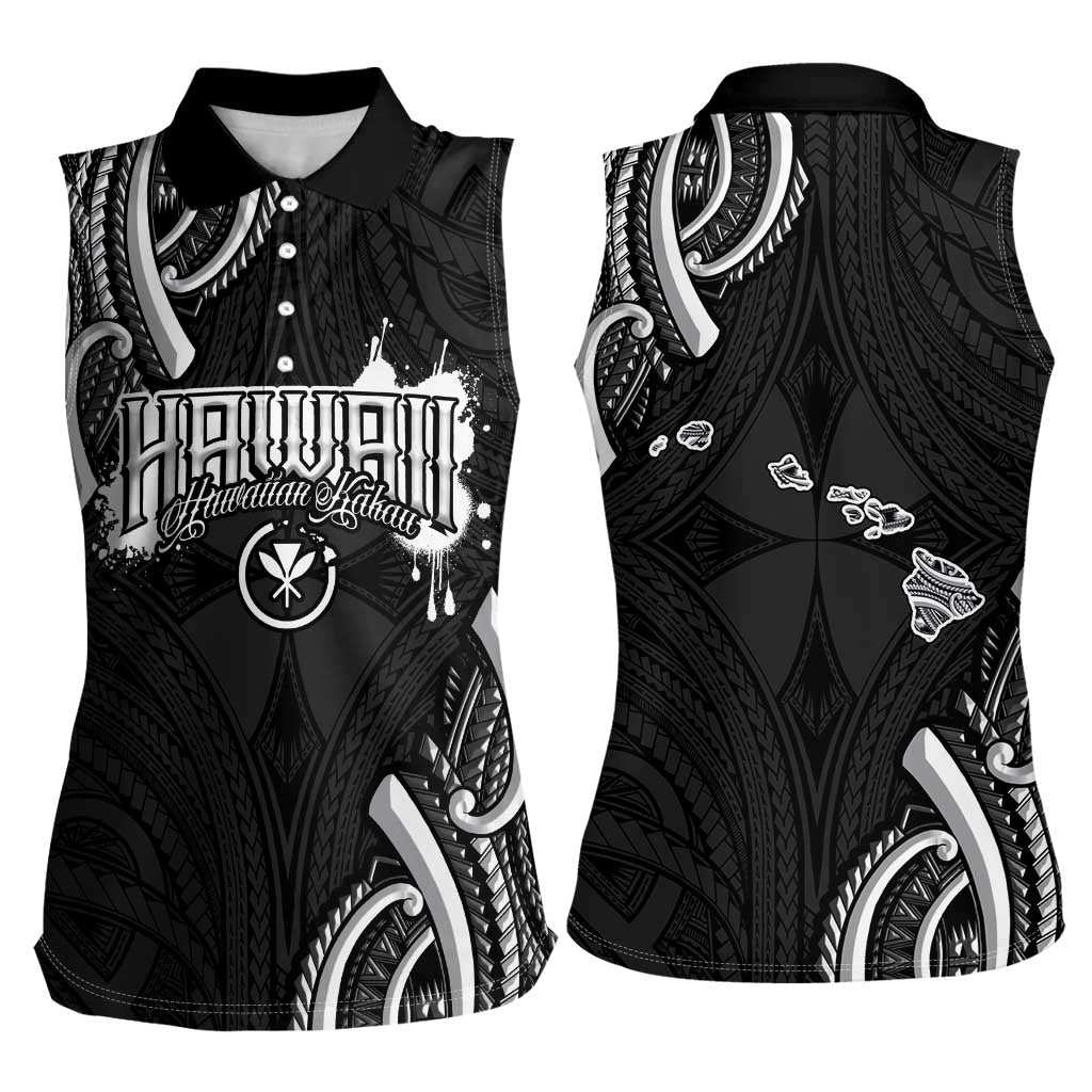 Traditional Art Hawaiian Kakau Tattoos Women Sleeveless Polo Shirt White LT03 - Polynesian Pride