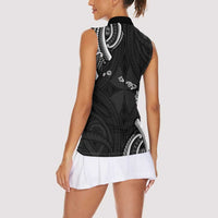 Traditional Art Hawaiian Kakau Tattoos Women Sleeveless Polo Shirt White LT03 - Polynesian Pride