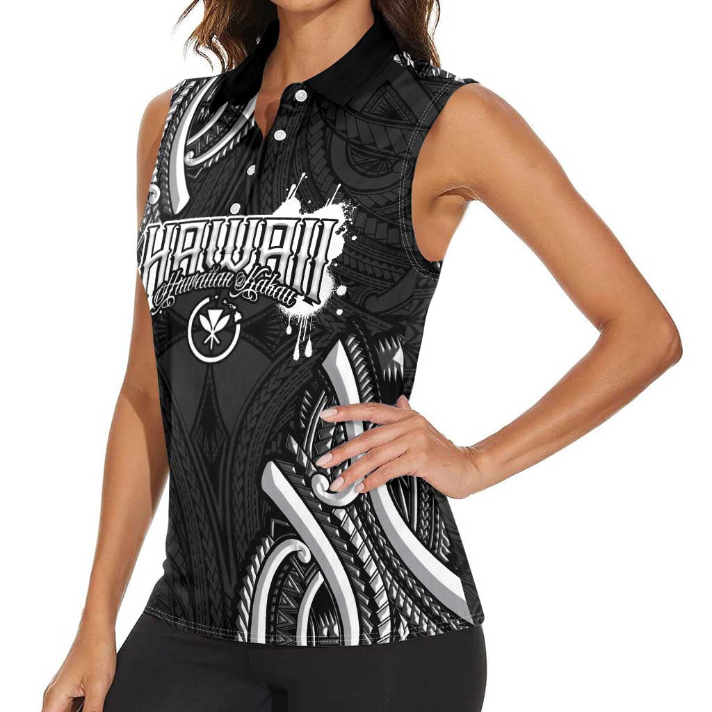 Traditional Art Hawaiian Kakau Tattoos Women Sleeveless Polo Shirt White LT03 - Polynesian Pride