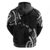 Traditional Art Hawaiian Kakau Tattoos Zip Hoodie White LT03 - Polynesian Pride