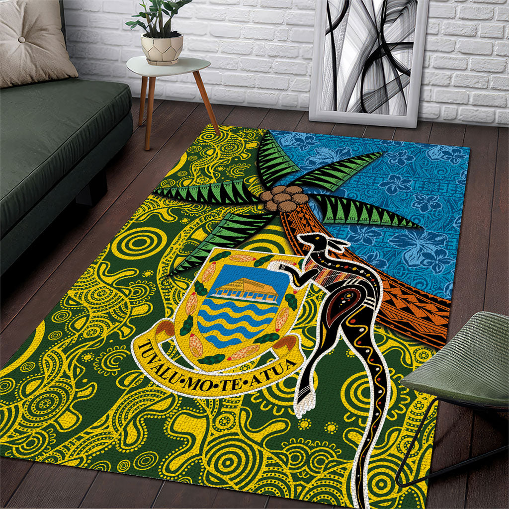 Tuvalu and Australia Together Area Rug Tapa Pattern and Aboriginal mix Culture LT03 Multicolor - Polynesian Pride