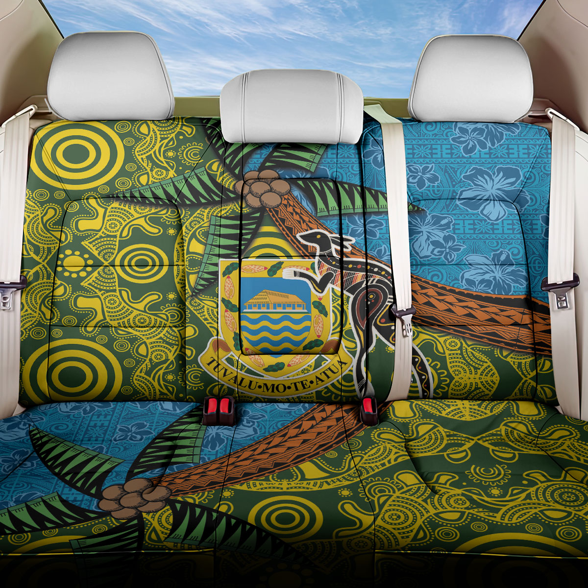 Tuvalu and Australia Together Back Car Seat Cover Tapa Pattern and Aboriginal mix Culture LT03 One Size Multicolor - Polynesian Pride