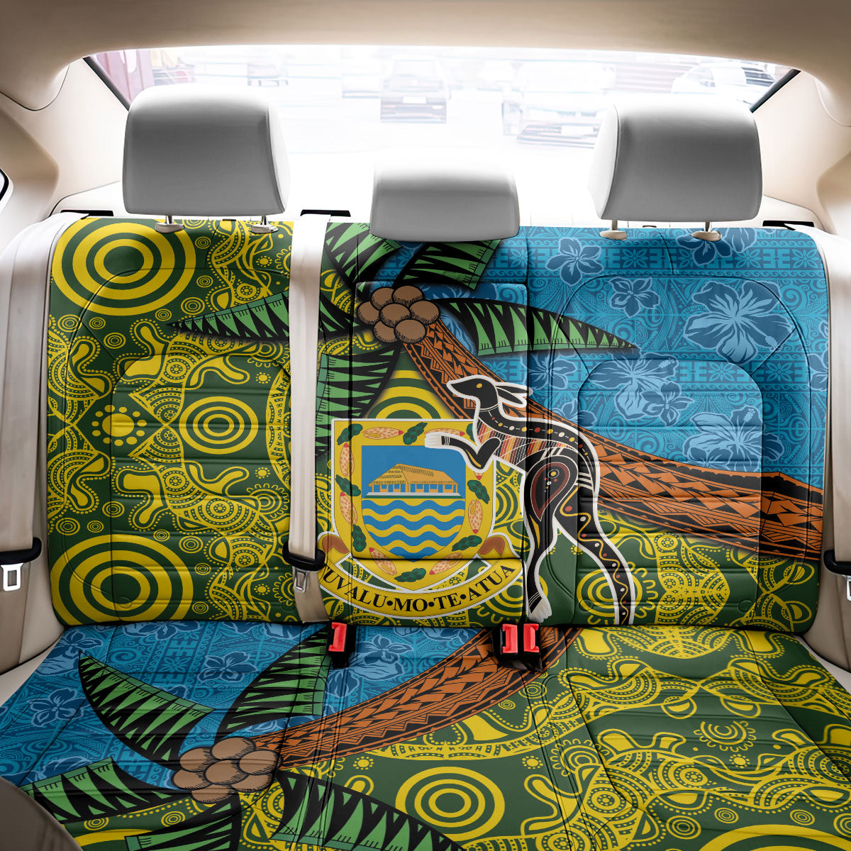 Tuvalu and Australia Together Back Car Seat Cover Tapa Pattern and Aboriginal mix Culture LT03 - Polynesian Pride