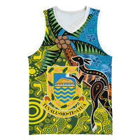 Tuvalu and Australia Together Basketball Jersey Tapa Pattern and Aboriginal mix Culture LT03 Unisex Multicolor - Polynesian Pride