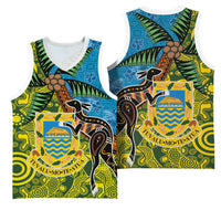 Tuvalu and Australia Together Basketball Jersey Tapa Pattern and Aboriginal mix Culture LT03 - Polynesian Pride